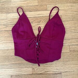 UO Women's Fuschia Lace-Up Crop Top